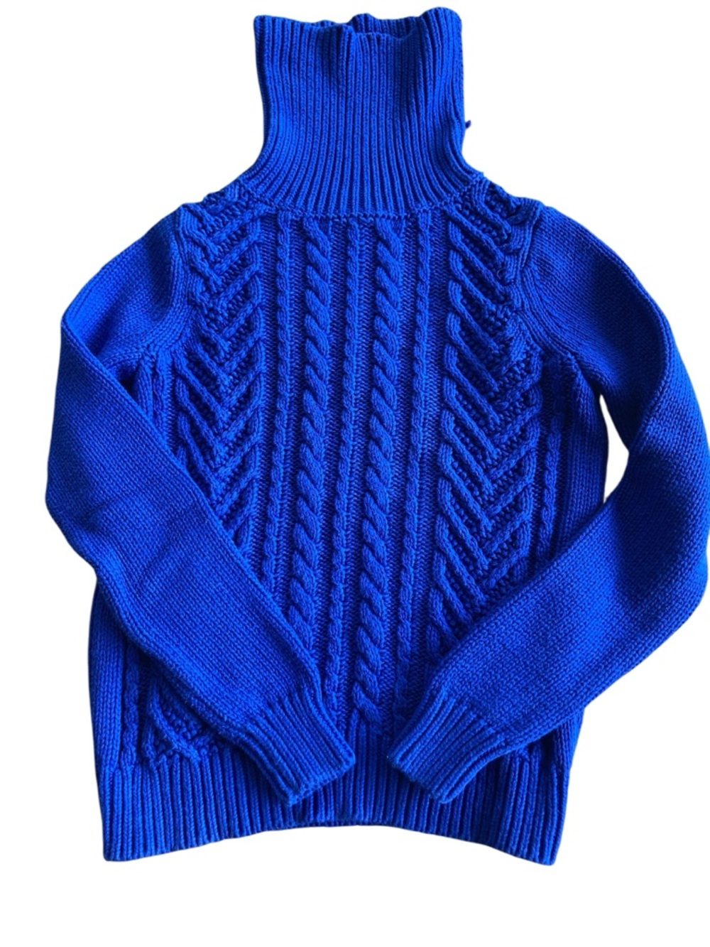 Lands' End 100% Cotton Drifter Cable-Knit Turtleneck Sweater in Royal Blue